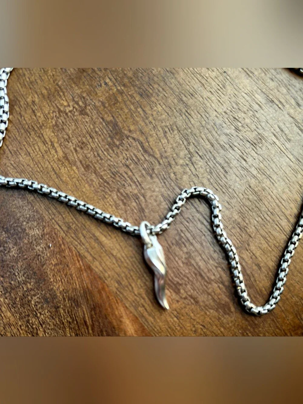 David Yurman Men’s Sterling Silver Box Chain Necklace with Yurman Amulet NIB